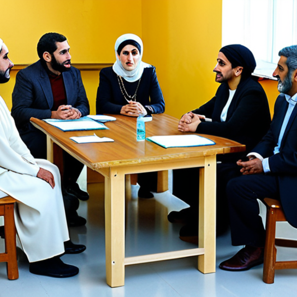 Intercultural Dialogue**

"A diverse group of people from various ethnic backgrounds, including Arabs, Kurds, Armenians, and Circassians, are sitting around a table, engaging in a respectful and open discussion, fully clothed in modest attire, in a brightly lit community center, depicting reconciliation and understanding, safe for work, appropriate content, professional, perfect anatomy, natural proportions, well-formed hands."

**