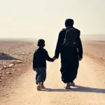 시리아 난민 문제와 해결 방안 - **Prompt:** A Syrian family, consisting of a mother, father, a young child (wearing a clean diaper),...