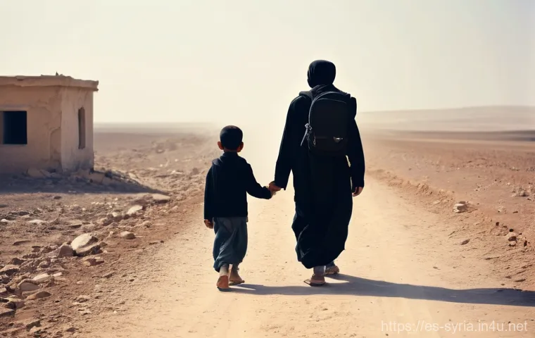 시리아 난민 문제와 해결 방안 - **Prompt:** A Syrian family, consisting of a mother, father, a young child (wearing a clean diaper),...