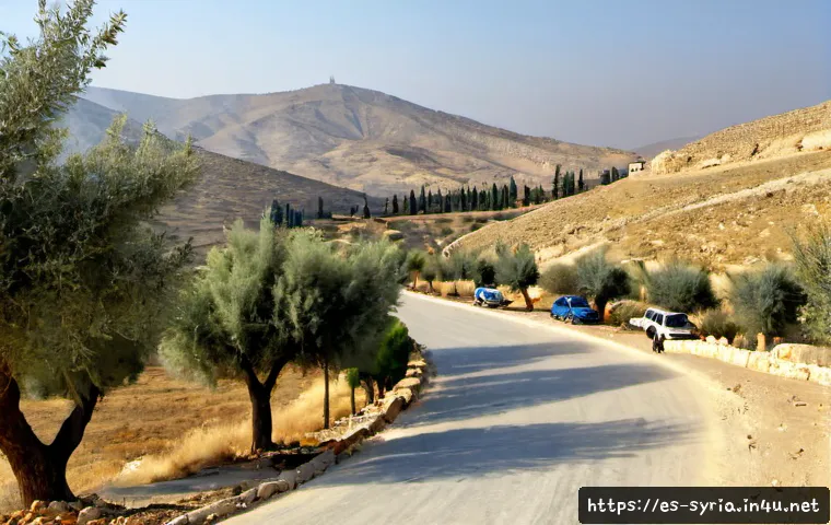 시리아의 날씨와 기후 - Photorealistic summer climate scene in Syria, wide cinematic view of the arid outskirts of Damascus ...